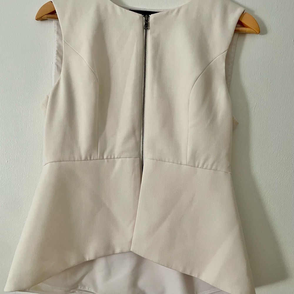 BCBG Maxazria Cream Zip Peplum Top (M)